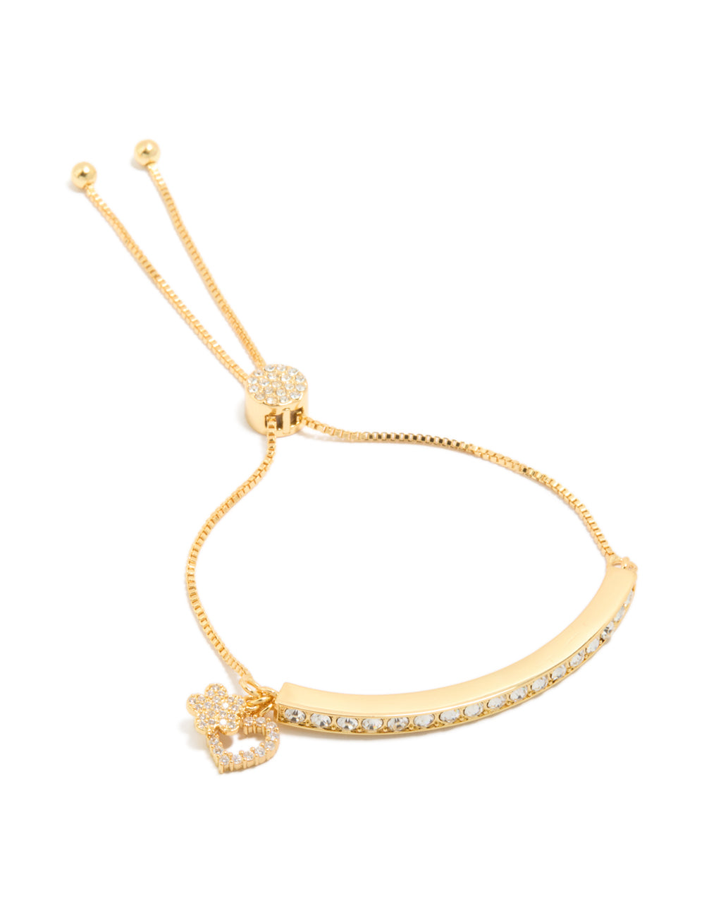 Gold Plated Cubic Zirconia Toggle Heart Charm Bracelet