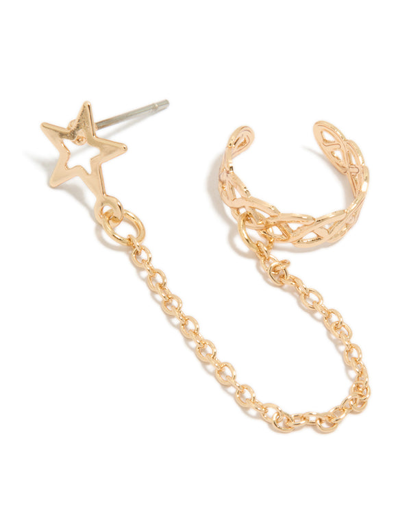 Gold Star Link Cuff & Stud Earring