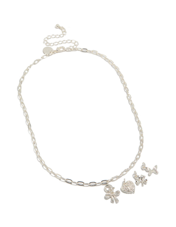 Silver Bow & Butterfly Charm Necklace