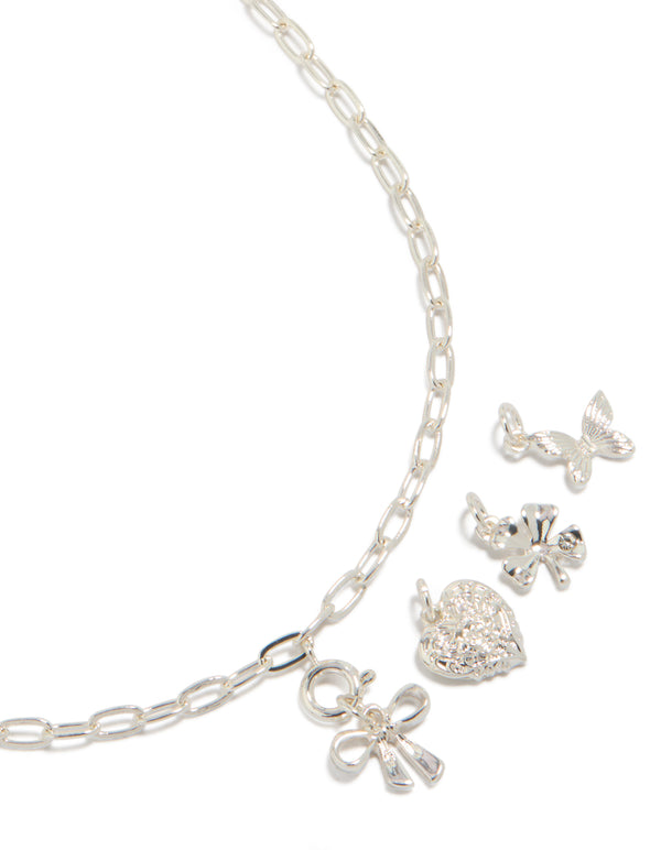 Silver Bow & Butterfly Charm Necklace