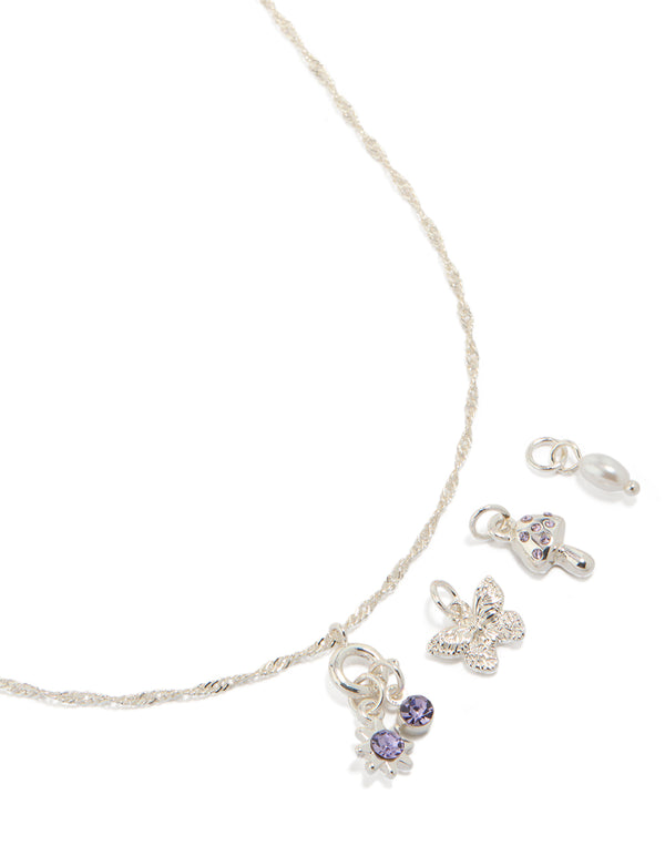 Silver Mushroom & Diamante Cherry Charm Necklace