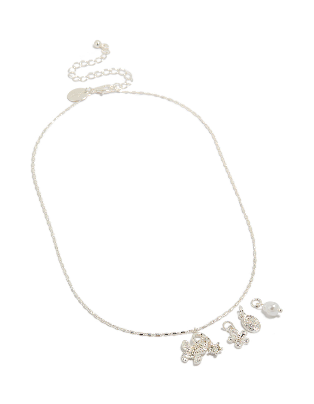Silver Floral Butterfly Charm Necklace