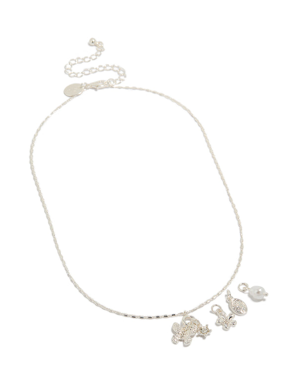 Silver Floral Butterfly Charm Necklace