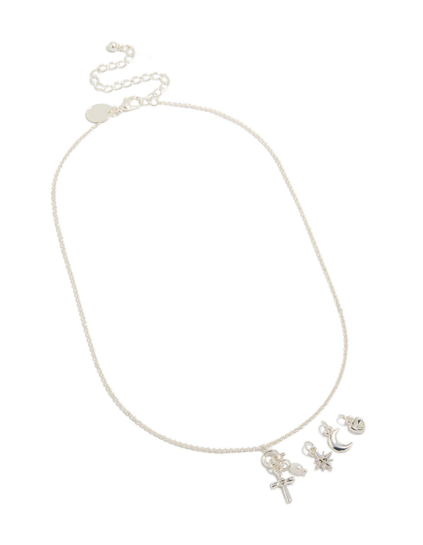 Silver Celestial & Cross Charms Necklace