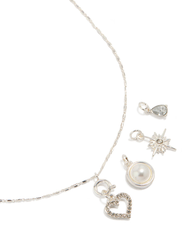 Silver Heart & Star Pearl Charm Necklace