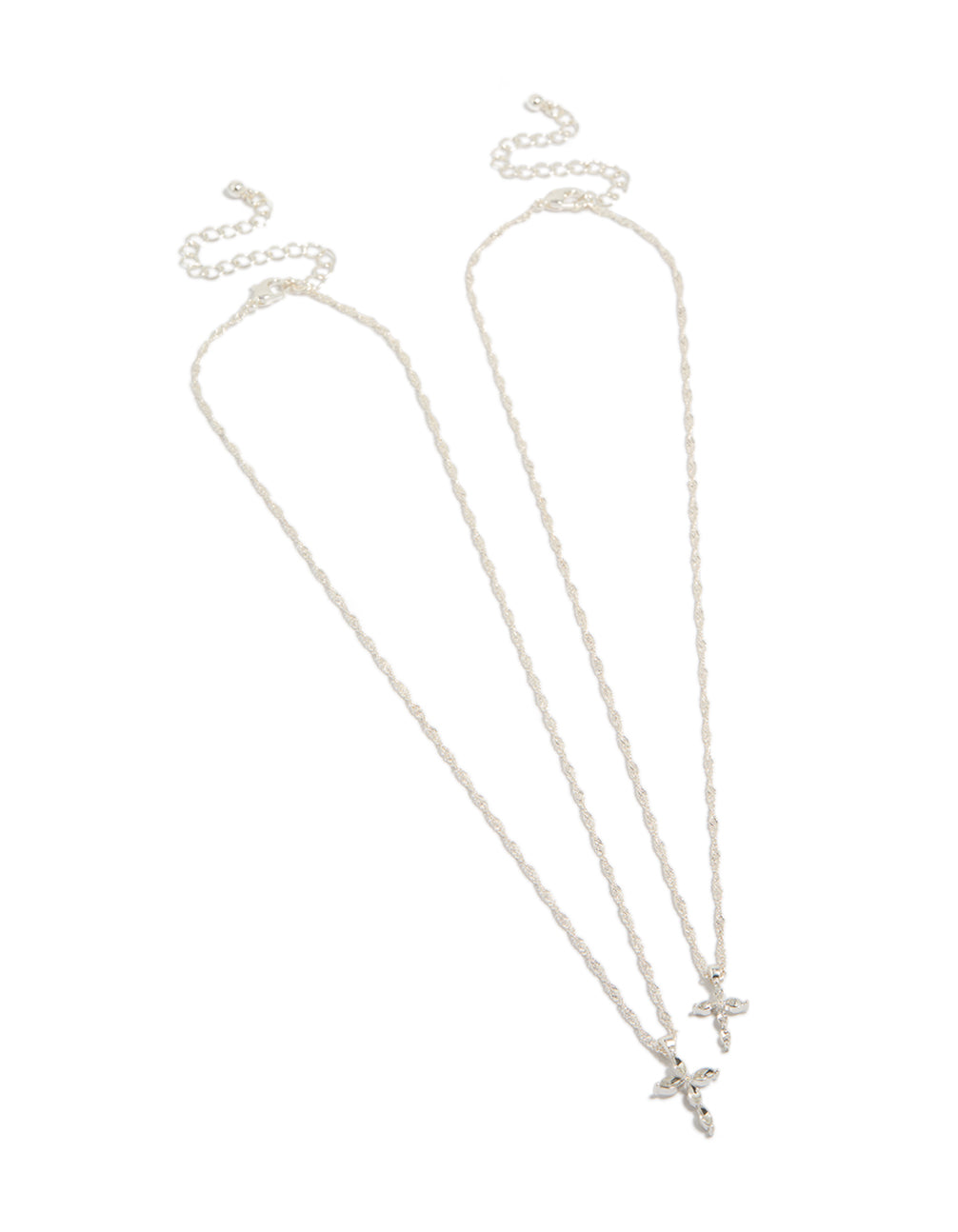 Featuring silver diamante cross twisted chain necklaces in a 2-pack with statement styling front view