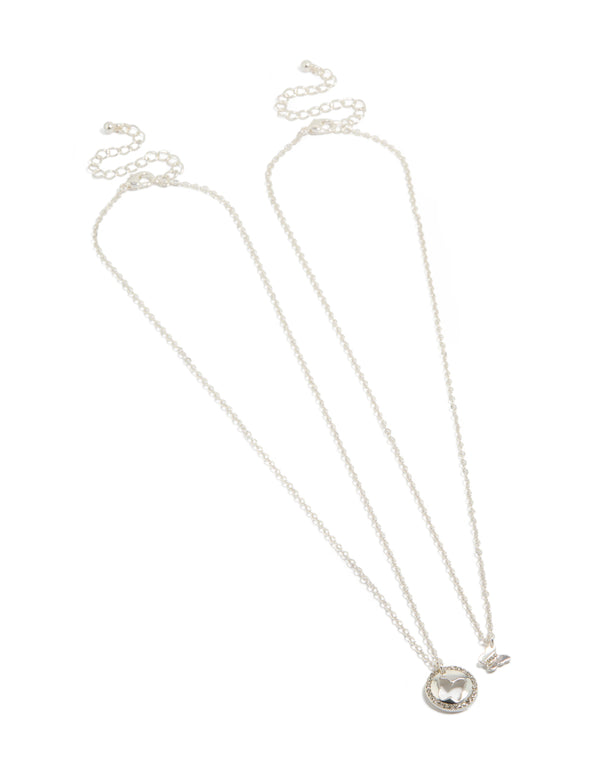 Silver Diamante Butterfly Necklaces 2-Pack