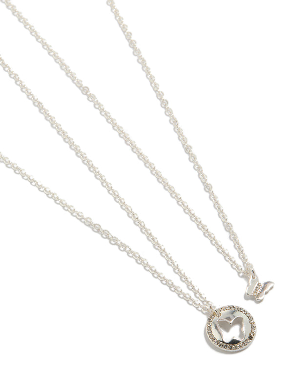 Silver Diamante Butterfly Necklaces 2-Pack