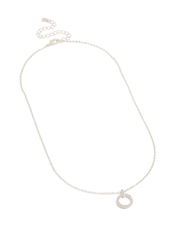 Silver Cubic Zirconia Hollow Circle Pendant Necklace