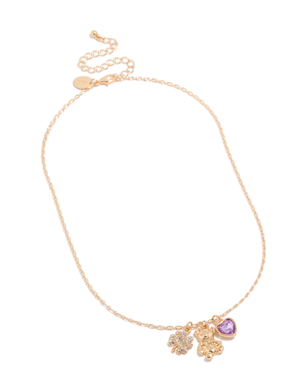 Gold Teddy Bear & Heart Necklace