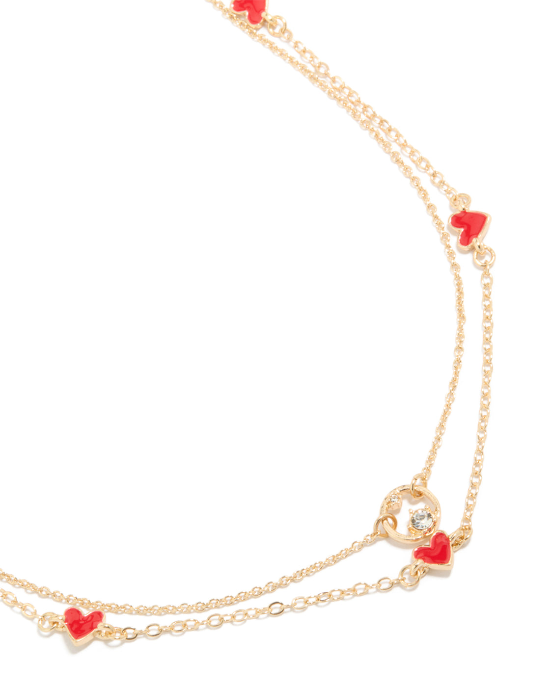Gold Red Heart & Diamante Circle Necklaces 2-Pack