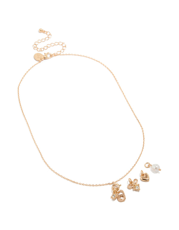 Gold Heart & Lock Charms Necklace