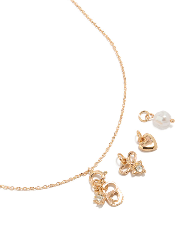 Gold Heart & Lock Charms Necklace