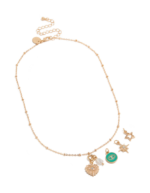 Gold Heart & Evil Eye Charm Necklace