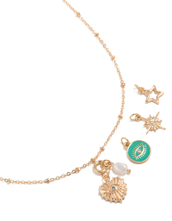 Gold Heart & Evil Eye Charm Necklace