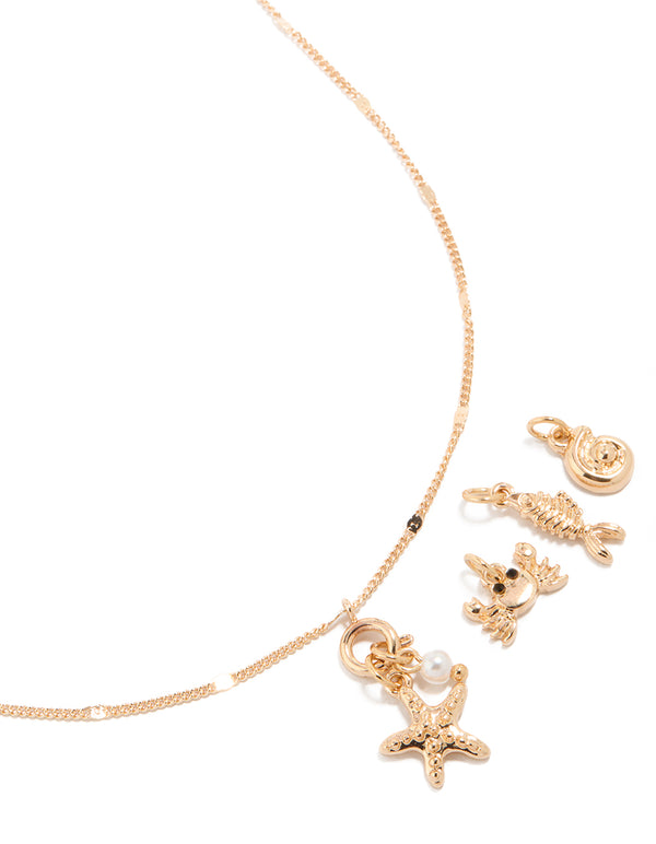 Gold Mixed Ocean Charm Necklace