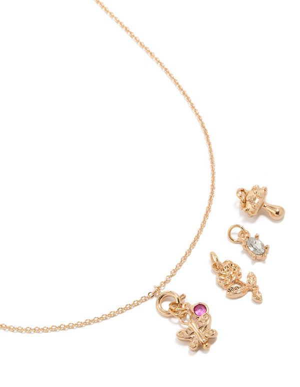 Gold Butterfly & Flower Charm Necklace