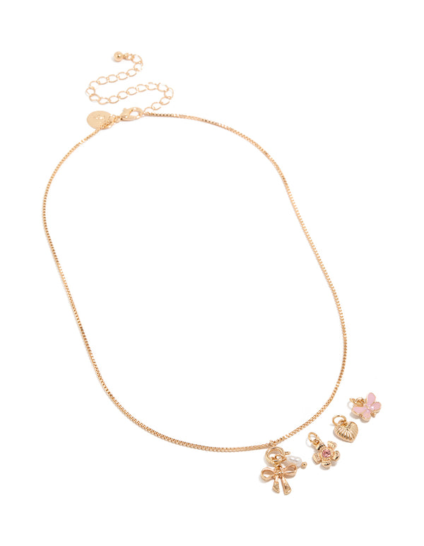 Gold Bow & Butterfly Charm Necklace
