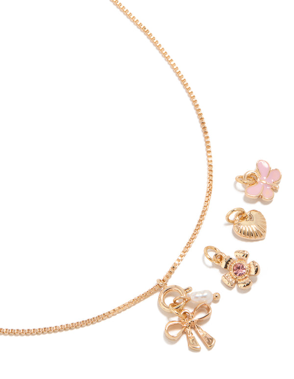 Gold Bow & Butterfly Charm Necklace