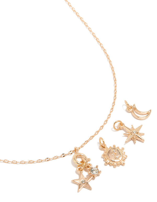 Gold Star & Moon Charm Necklace