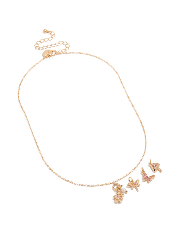 Gold Flower & Mushroom Charm Necklace