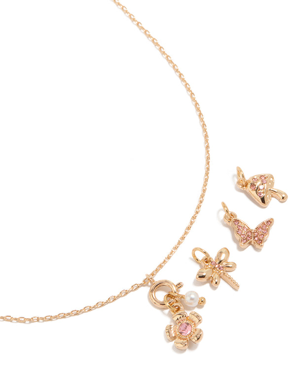 Gold Flower & Mushroom Charm Necklace