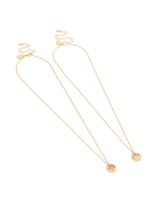 Gold Flower Disc Necklaces 2-Pack