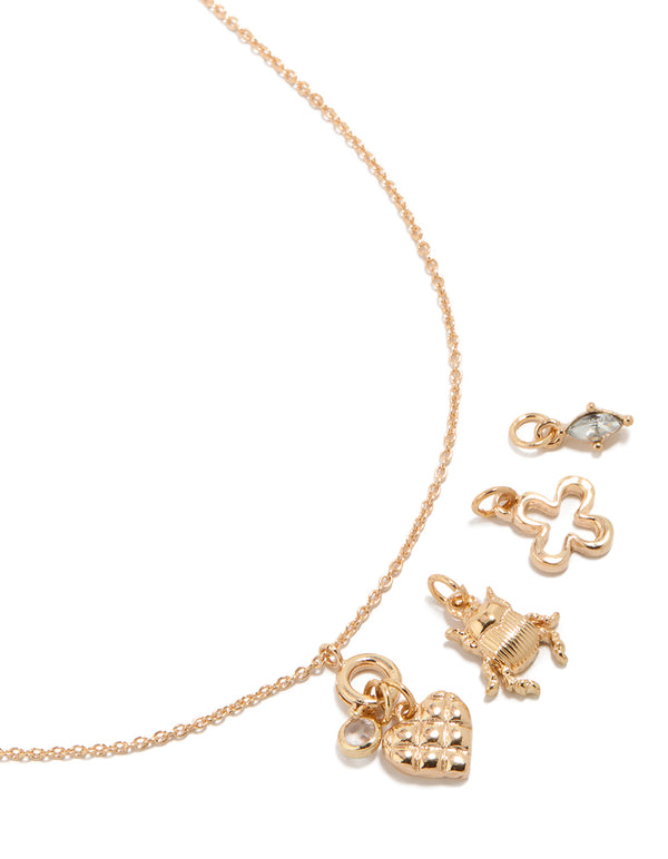 Gold Heart & Beetle Charm Necklace