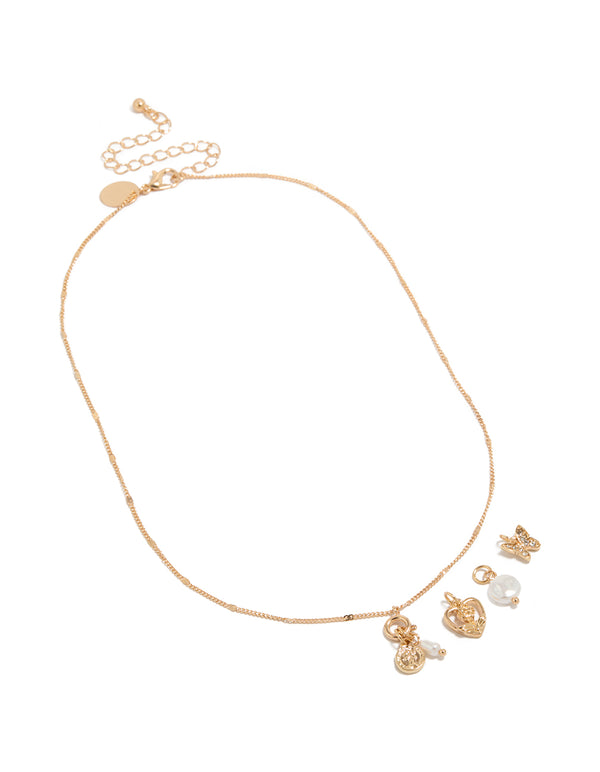 Gold Coin & Heart Charm Necklace