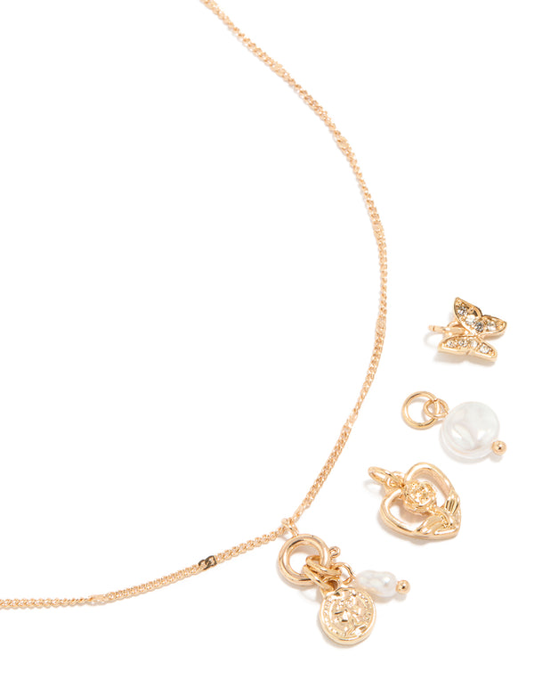 Gold Coin & Heart Charm Necklace
