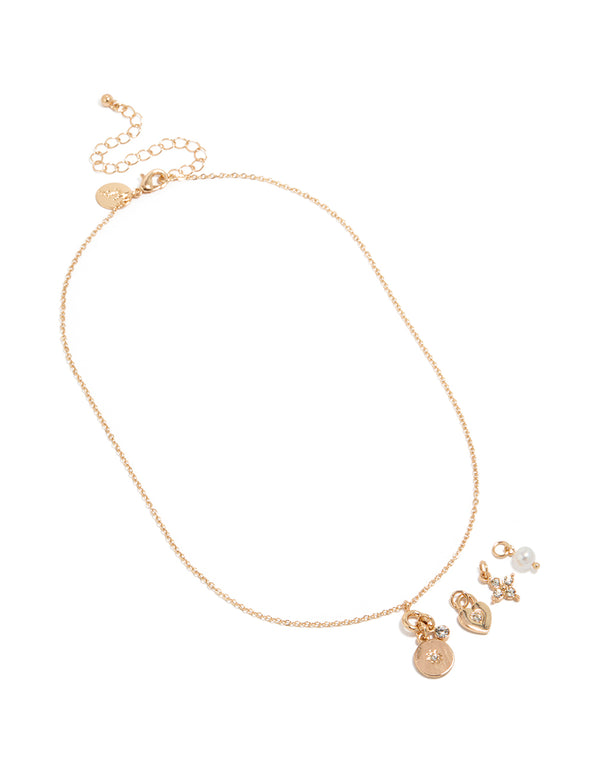 Gold Diamante Star & Heart Charm Necklace