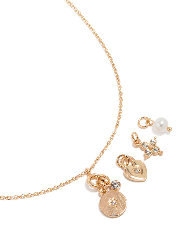 Gold Diamante Star & Heart Charm Necklace