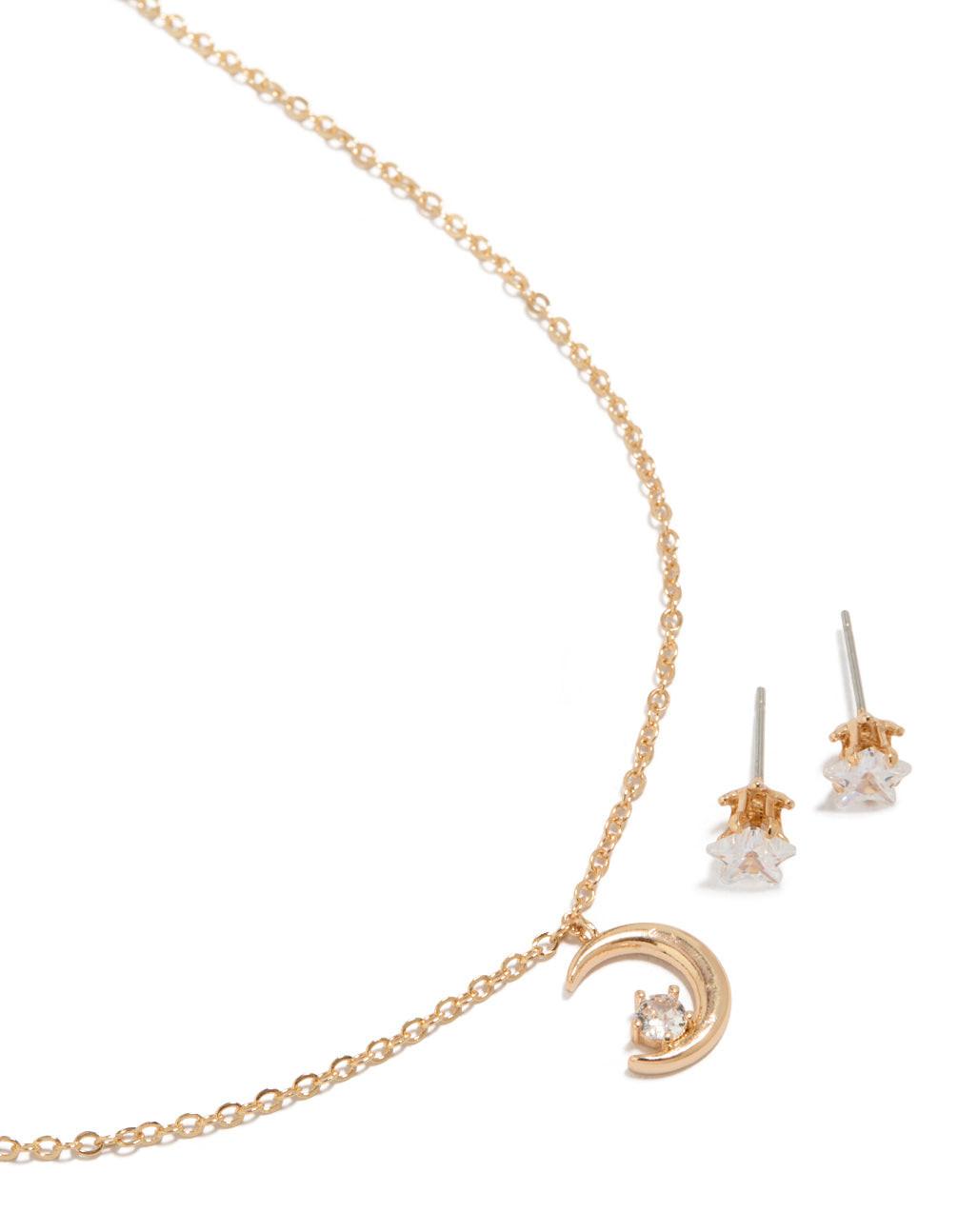 Gold Moon Necklace & Star Earrings Set
