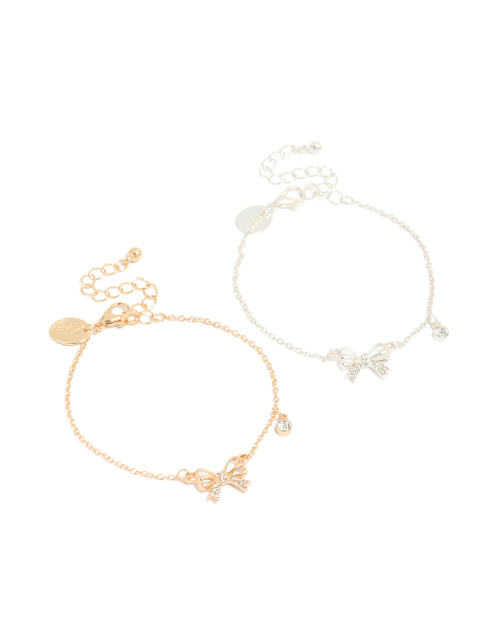 Mixed Metal Diamante Bow Bracelets 2-Pack