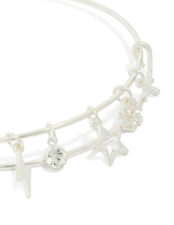 Silver Lightning & Cross Charm Bangle