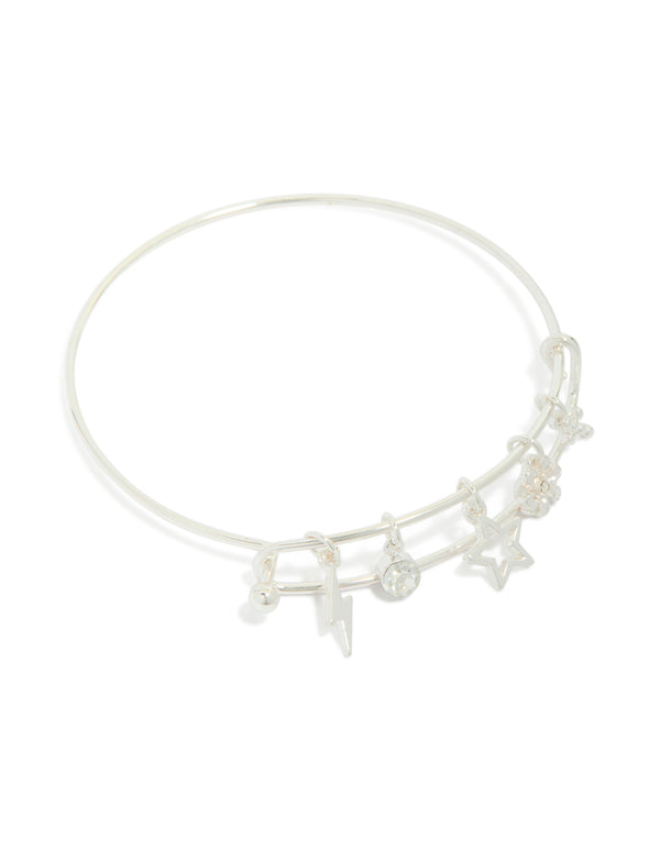 Silver Lightning & Cross Charm Bangle