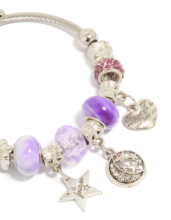 Silver Moon, Star & Heart Charm Bracelet