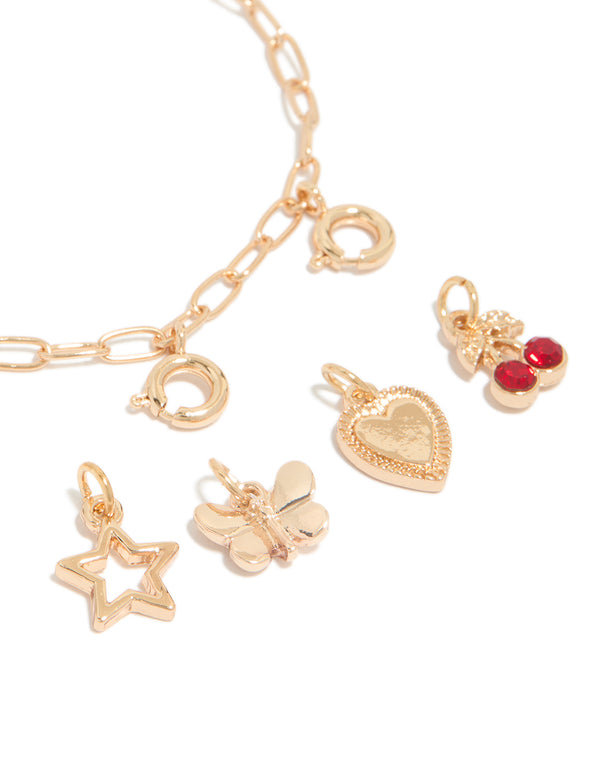 Gold Cherry & Star Charm Bracelet
