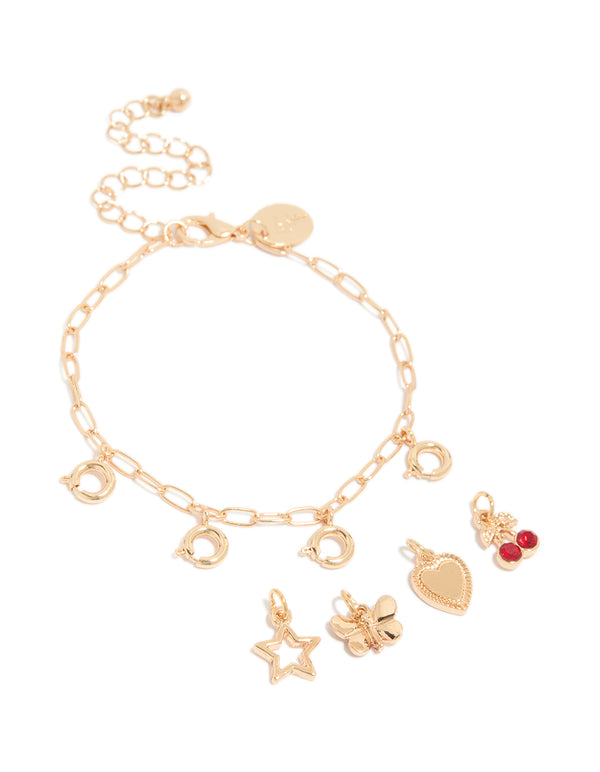 Gold Cherry & Star Charm Bracelet