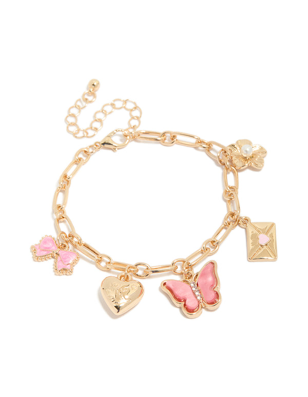 Gold Envelope & Butterfly Charm Bracelet