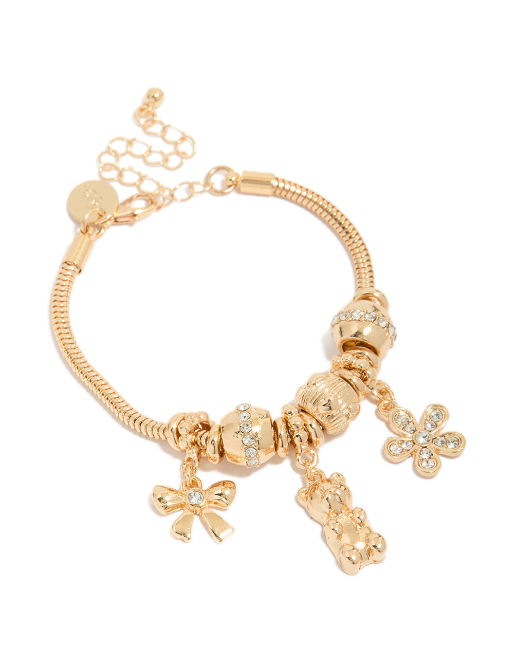 Gold Bear Bow Flower Charm Bracelet
