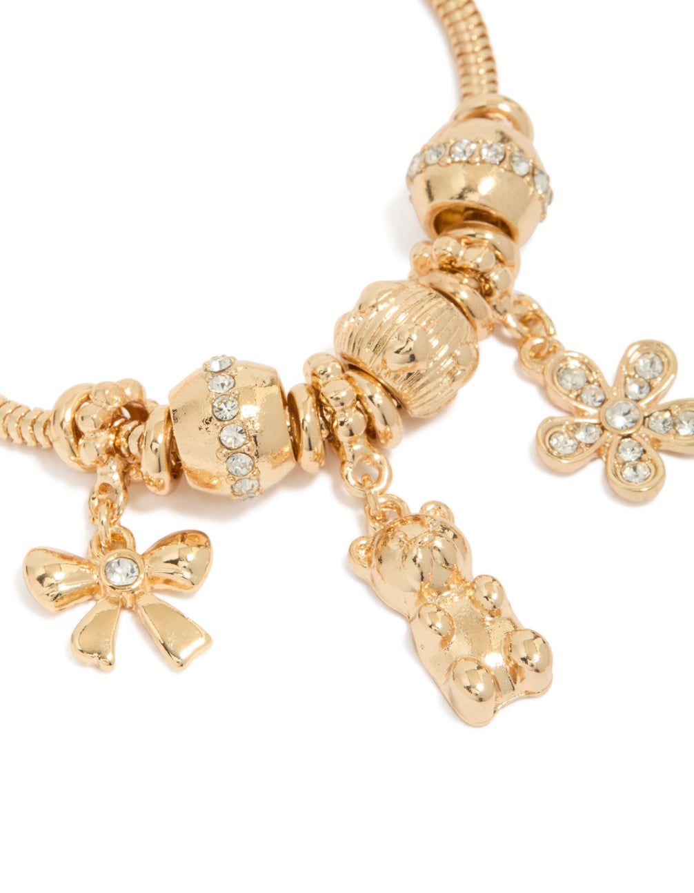 Gold Bear Bow Flower Charm Bracelet