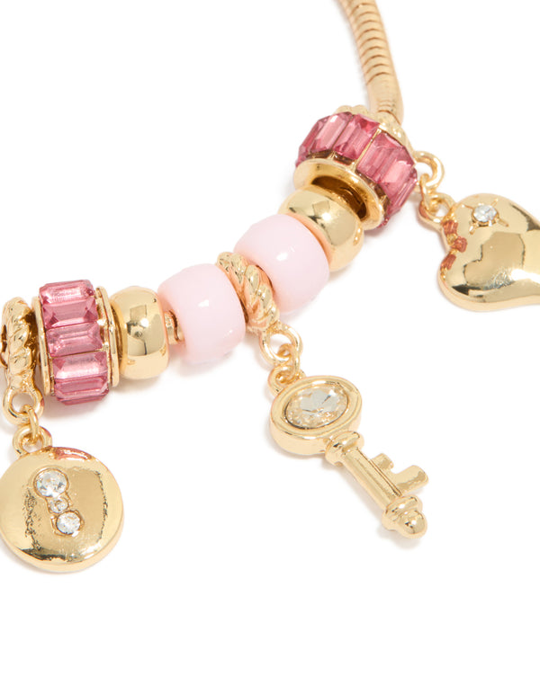 Gold Key & Lock Heart Charm Bracelet
