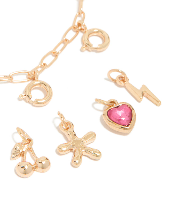 Gold Lightning & Heart Charm Bracelet