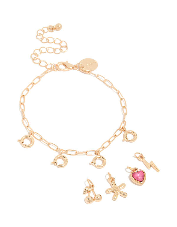 Gold Lightning & Heart Charm Bracelet