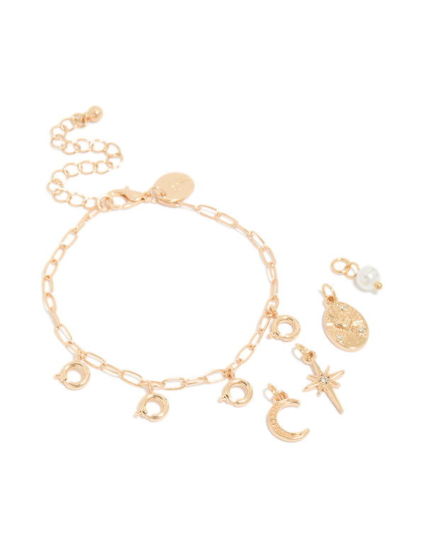 Gold Moon & Star Charm Bracelet