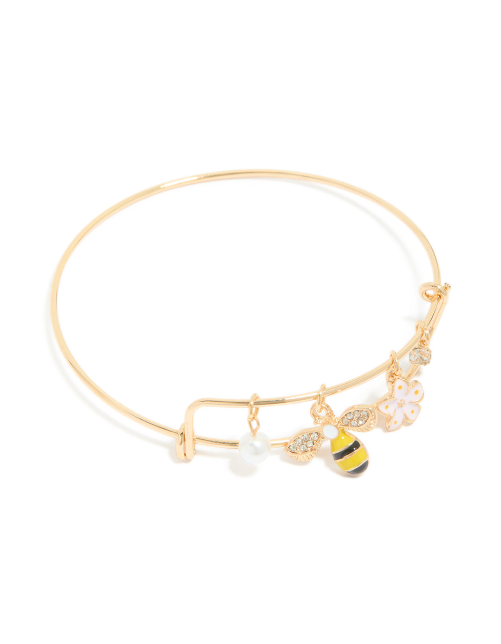 Gold Bee & Flower Charm Bangle