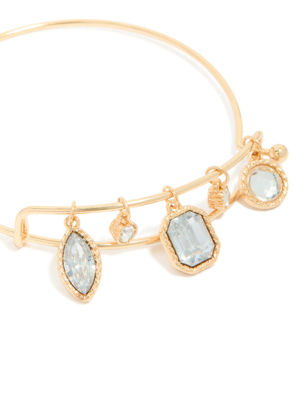 Gold Multi-Shaped Diamante Charms Bangle