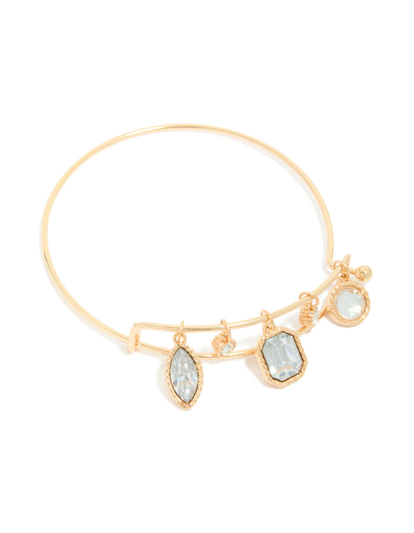 Gold Multi-Shaped Diamante Charms Bangle