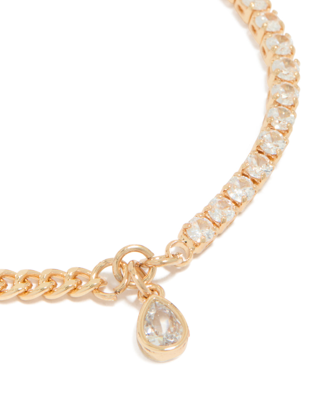 Gold Half Teardrop Cubic Zirconia Tennis & Half Chain Bracelet